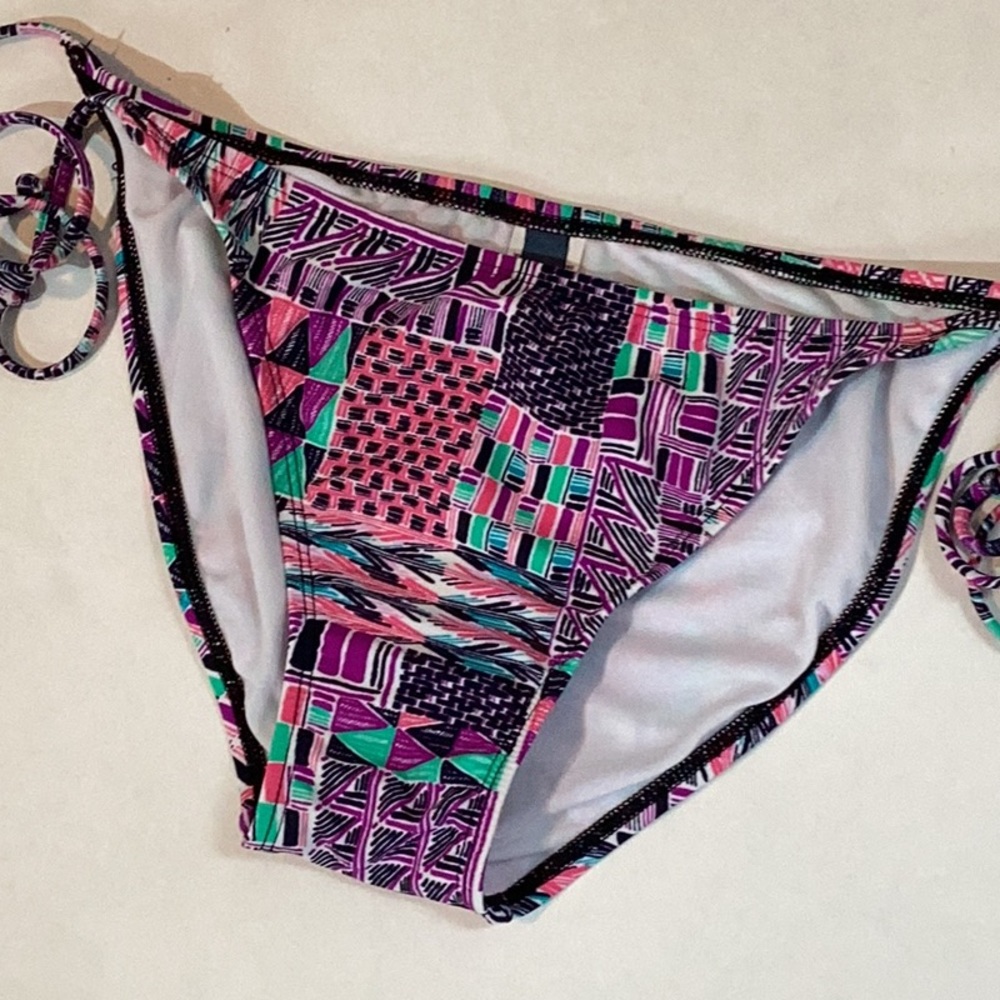VM bikini bottom, string ties, size Large, vibrant colors-green, pink, purple, L
